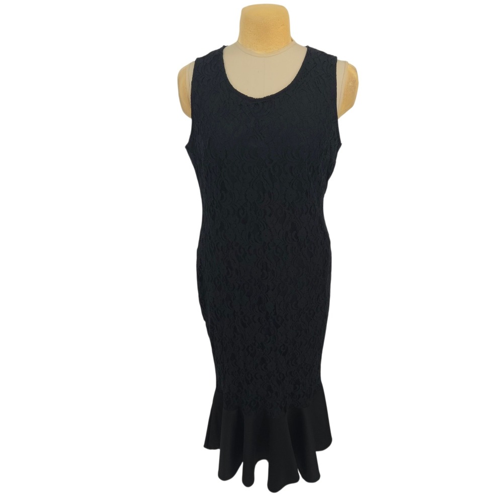Ashley Stewart Lace Mermaid Dress Women 22/24 Black Sleeveless Ruffle Hem Formal